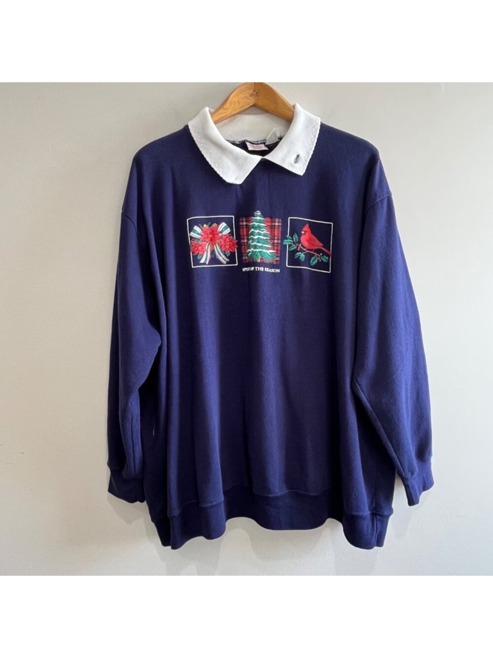 Bobbie Brooks Christmas Sweatshirt Womens 2XL Navy Cardinal Print 90s